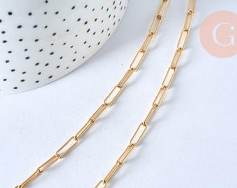 Chaine laiton doré maille rectangle,chaine collier,création bijoux,chaine large,12x3.5mm,chaine complète, l'unité,G2424