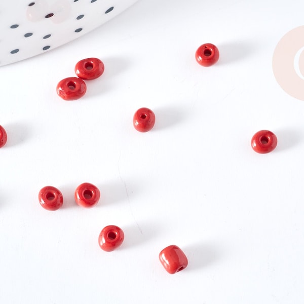 grosses perles rocaille rouge,fournitures pour bijoux, perles rocaille rouge opaque, lot 10g, diamètre 4mm -G0184