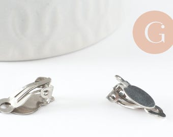Clip-on earring findings, 304 stainless steel, platinum plated, 18mm, x10 (G9650)