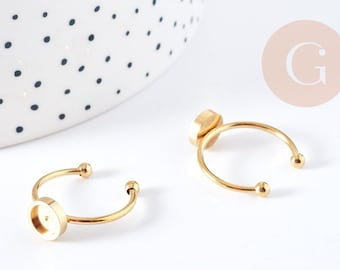 Adjustable cabochon ring for 6mm cabochons in gold-plated stainless steel, IP 18mm, x1 (G4314)