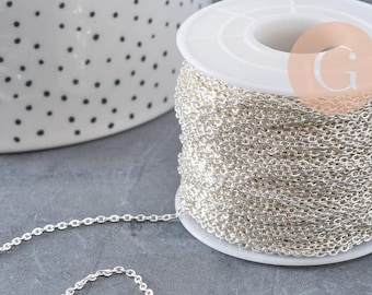 Silver-plated 304 stainless steel curb chain, 2x1.5mm, x1 meter (G10865)