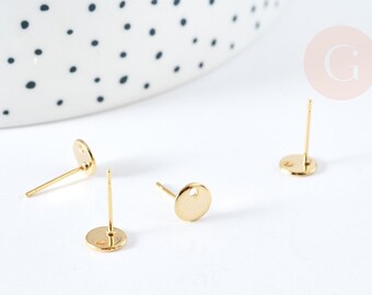 6mm gold 201 steel pierced round chip earrings, minimalist jewelry creation, pair, G8476