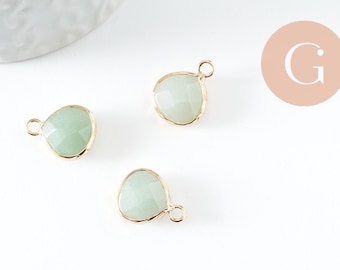 Colgante de jade verde natural en forma de lágrima, engastado en latón chapado en oro, 18 mm, x1 (G0979)