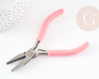 Flat pliers for jewelry making, steel, rose-colored holder, 12cm, x1 (G5895)