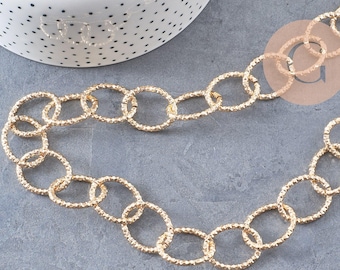Gold-tone round link textured aluminum chain, pale gold finish, 24mm, x1 meter (G2783)