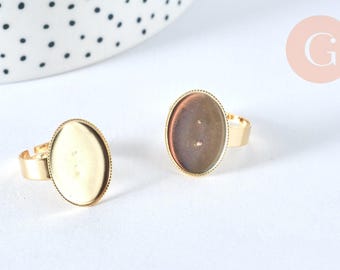 Adjustable ring setting, oval cabochon setting, 18x13mm, gold-plated steel x1 (G6801)