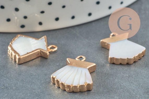 Pendentif coquillage nacre blanche naturelle doré 18mm, x1 (G0643)
