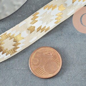 Ruban élastique motif Aztèque écru or EFJF,bracelet EVJF,ruban mariage,scrapbooking,16mm,1 mètre (G1887)