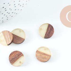 pendentif disque bois résine, bois naturel, perles bois, Perles géométriques,perle ronde,perle ronde bois ,18mm, x5 G1880