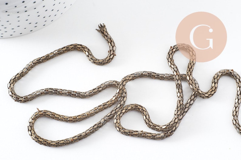 Chaine serpent écailles bronze, chaine bijou, fantaisie,grossiste chaine,5 mm, x1 metre, (G2495)