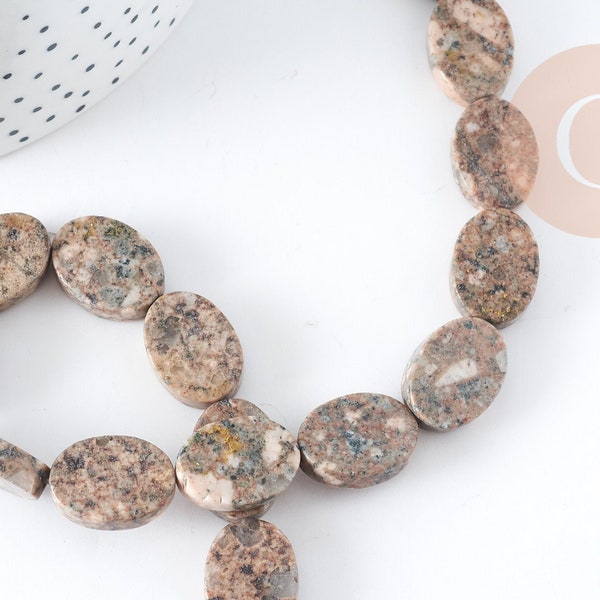 perles ovales en jaspe sésame naturel, des perles  en pierre pour creation de bijoux en pierre naturelle,18x13mm, lot de 5 G3532
