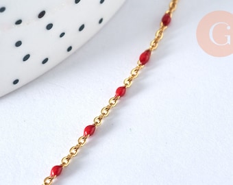 14-Karat-Goldstahlkette, ausgefallenes rotes Harz, ausgefallene Goldstahlkette, komplette Kette, 2 mm, 45 cm, X1 G1361