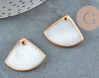 Pendentif triangle nacre blanche naturelle doré,pendentif quart de cercle nacre,coquillage blanc,création bijou, 23mm, lot de 2,G3036