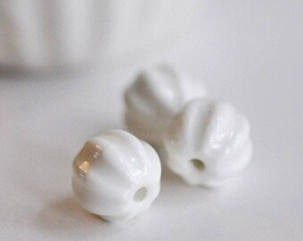 perla de porcelana blanca, suministros creativos, perla estriada, cuenta de cerámica, fabricación de joyas, cerámica blanca, Lote de 10, 15 mm, G7400