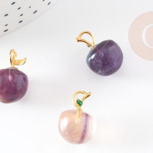 Natural Purple Fluorite Golden Apple Pendant 17.5mm, x1 (G3610)