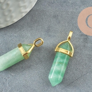 Pendentif pointe aventurine verte naturelle laiton doré 37-41mm, pendentif bijou pierre naturelle, x1 G1957