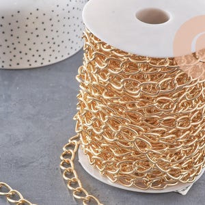 Catena in oro, maglia grande in alluminio dorato, catena per collana, creazione di gioielli, catena larga, 15x10x2 mm, x 1 metro (G2125)