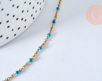 14k gold chain complete with turquoise resin, gold chain, necklace, fine chain, 1.5mm, 45cm, X1 G5409