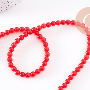 Red Jade Beads, Creative Supplies, Round Beads, Red Jade, Natural Stone, 6mm, 40cm Strand, x1 (G1783)