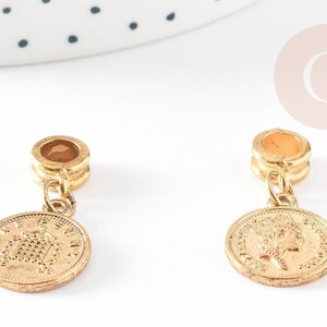 Pendentif médaille ronde Penny zamac doré 2.1cm, pendentif doré, médaillon,métal doré, x1 G0355