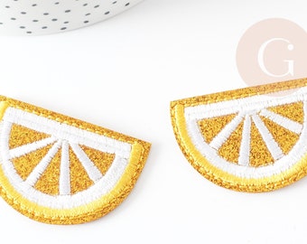 Golden yellow lemon embroidered iron-on patch, clothing customization 46.5mm, iron-on patch, X2 G2861