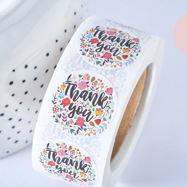 Thank you flower sticker, gift package preparation, gift packaging, thanks, roll of 500 stickers G5084