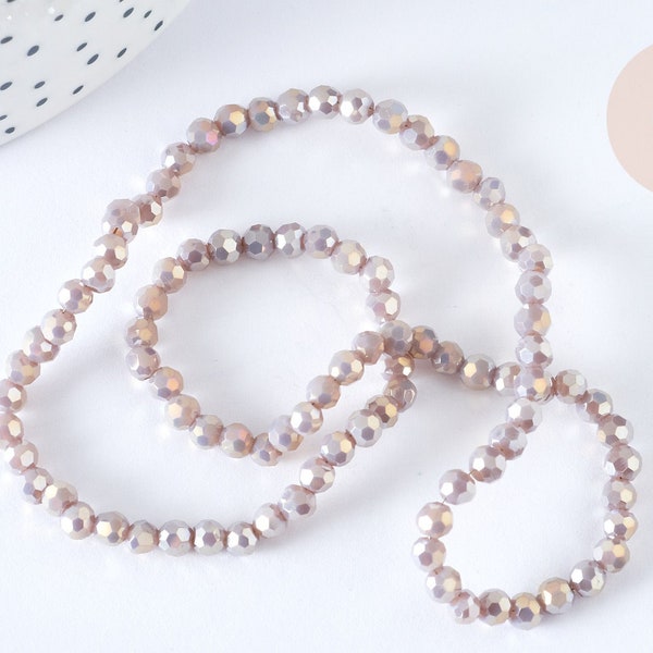 4mm pink taupe faceted crystal round bead, glass beads DIY jewelry creation, 37.8cm wire G7239