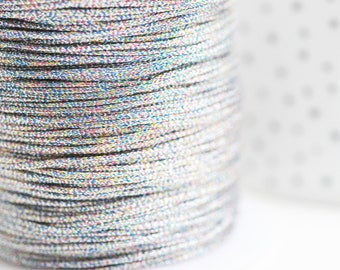 Multicolored iridescent silver cord, jewelry making, wedding ribbon, scrapbooking, width 1mm, X 1 meter G5071