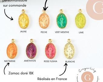 Pendentif médaille ovale Vierge Marie zamac doré émaillée 17.5mm, pendentif religion, sans nickel, notre dame, madonne, X1 ou X5  G8839