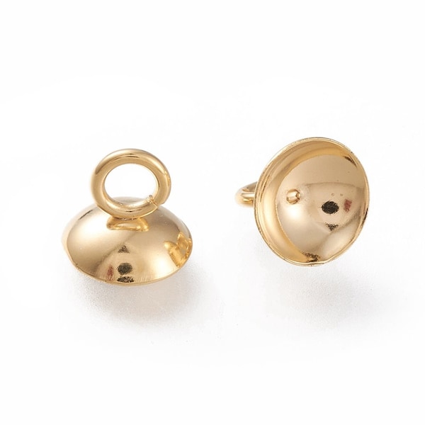 Bélière pendentif coupelles en acier doré 304 inoxydable 8x7mm, bélière pour perle ou bulle verre, X10 G4844