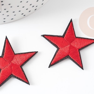 Red star iron-on embroidered patch for clothing customization, iron-on patch, embroidered patch, 43.5mm, x2 G2856