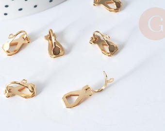 Gold-plated 304 stainless steel clip-on earring findings, 12mm, x10 (G7860)