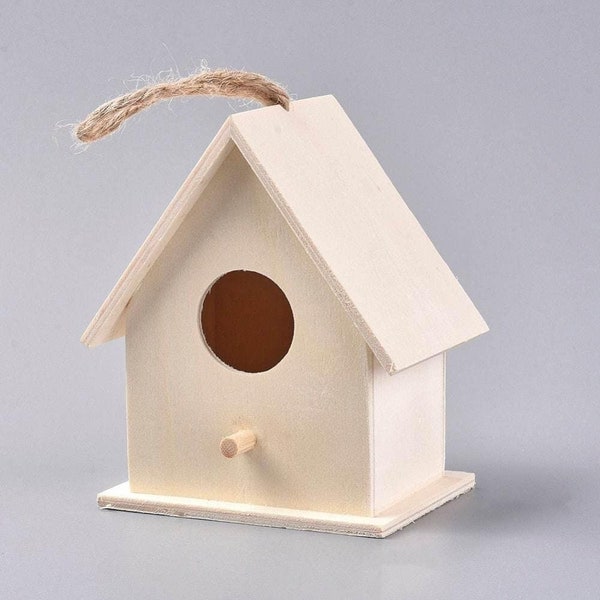 cabane à oiseau en bois massif brut, nichoir maison pour oiseau à customiser,décoration jardin, 18.5cm, l'unité G4890