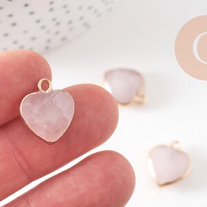 Pendentif coeur quartz rose facette fer doré 17mm,pendentif bijoux pierre naturel, x1 (G0856)