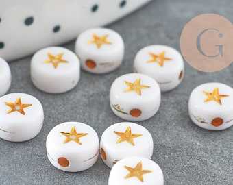 perla rotonda stella dorata in plastica bianca, perla con lettera rotonda in plastica, creazione di gioielli estivi, X 10Gr G3285
