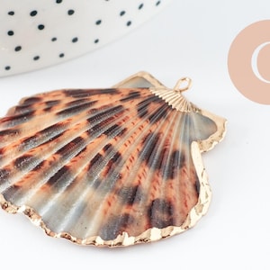 Natural seashell pendant, gold-plated leopard print, 41-55mm, gold-plated pendant for jewelry making, x1 G1735