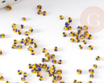 Small striped yellow and blue seed beads, multicoloured seed beads, multicoloured beads, African beads, 1.5x2mm, 10g (G2929)