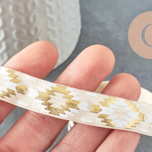 Ruban élastique motif Aztèque écru or EFJF,bracelet EVJF,ruban mariage,scrapbooking,16mm,1 mètre (G1887)