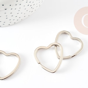 Support Cœur porte-clés fer platine 31mm, x1 (G9131)