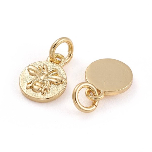 Collier Pendentif Abeille En Laiton Doré Vintage - 40 Cm - Patiné Et Plein De Charme