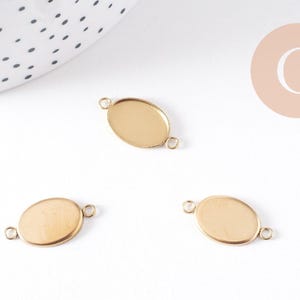 Pendentif connecteur ovale support cabochon 14x10mm acier 304 inoxydable IP, x2 (G10292)
