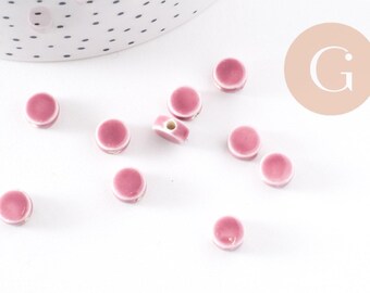 Lot De 5 Perles En Céramique Porcelaine Rondes Plates 14mm - Couleur Violet Mauve - Réf. 4558 - Neuf