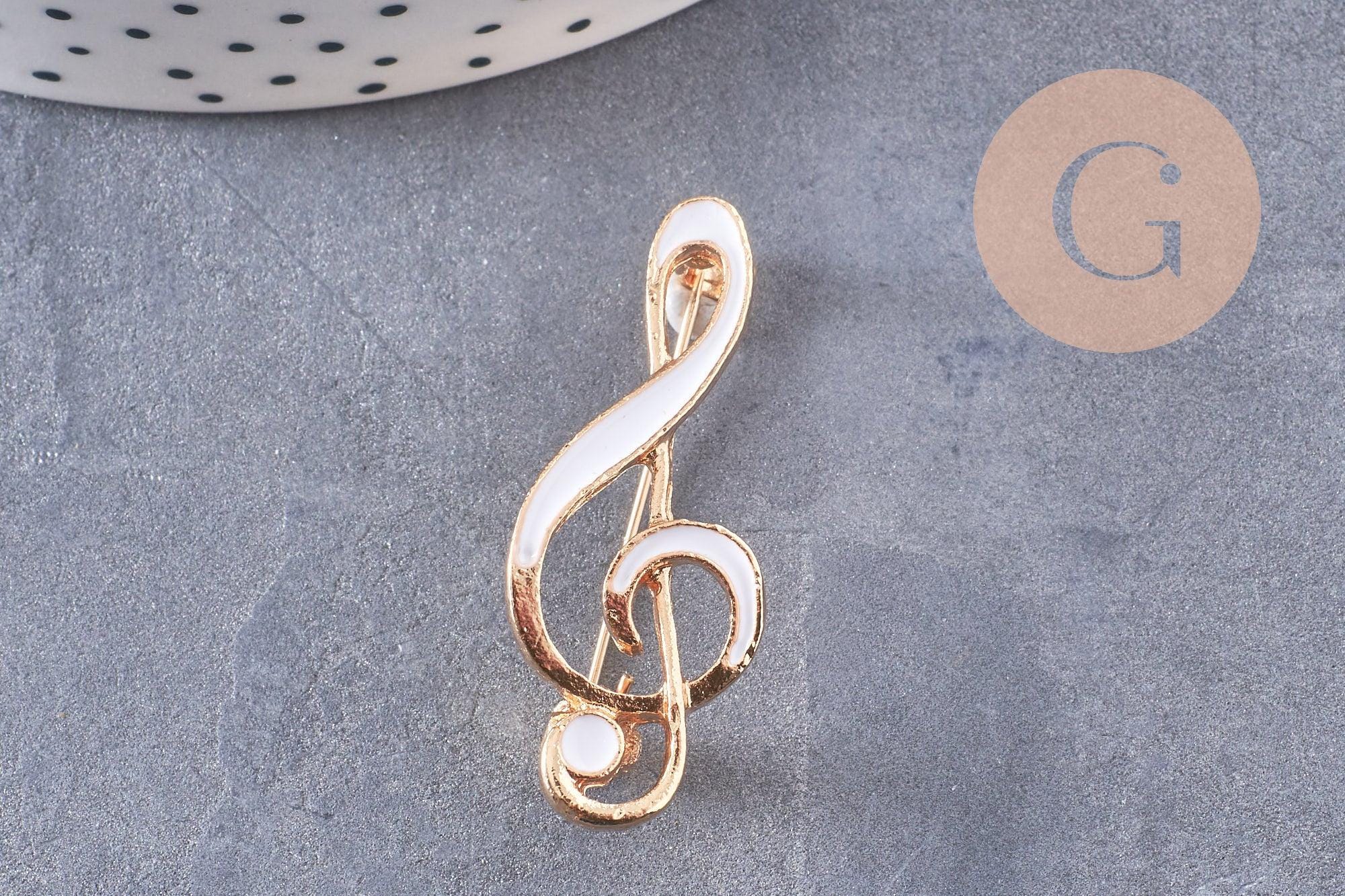 Broche Clé De Sol – Dorée, Strass Cristal Et Perle Nacrée – Bijou Musique (neuf Avec étiquettes)