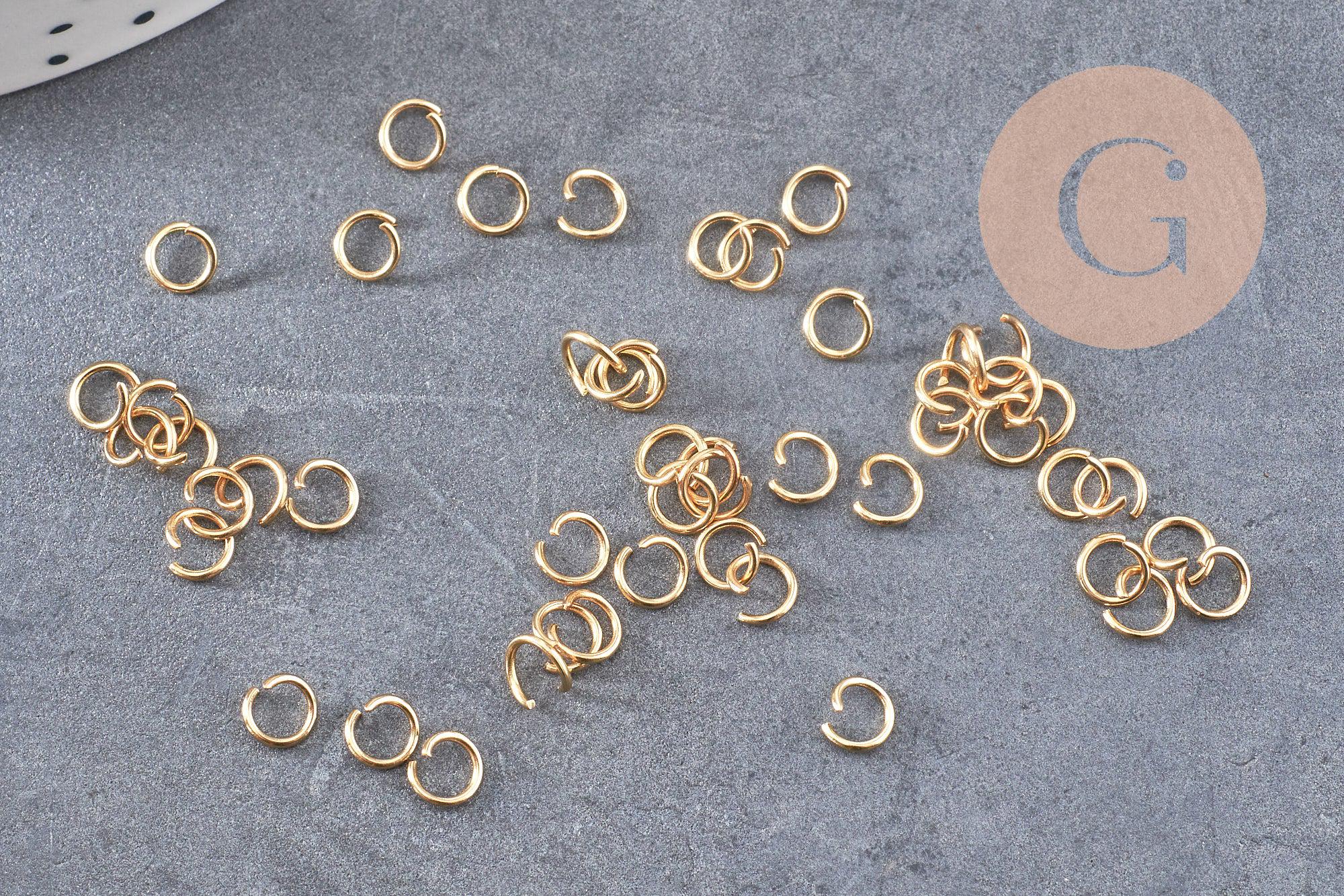 Lot De 100+ Anneaux De Jonction Ouverts 5 Mm X 0,7 Mm - Acier Inoxydable Doré 18K, Neuf