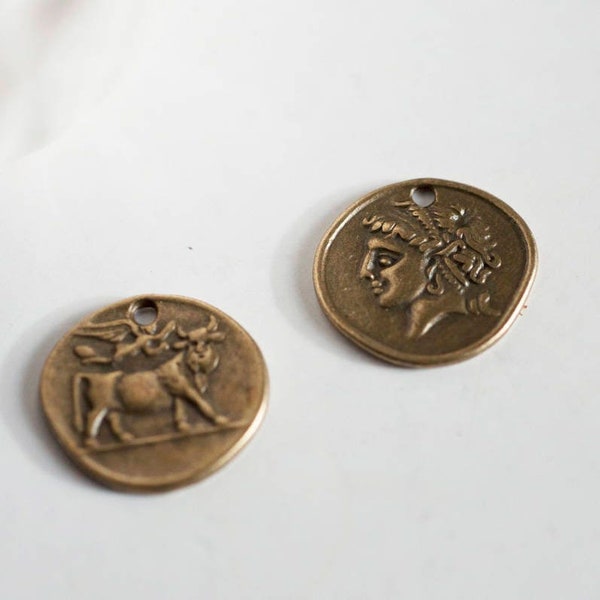 Médailles romaines zamac bronze 19mm, pendentif bronze, création bijoux, médaille bronze, apprêts bronze,lot de 5-G1218