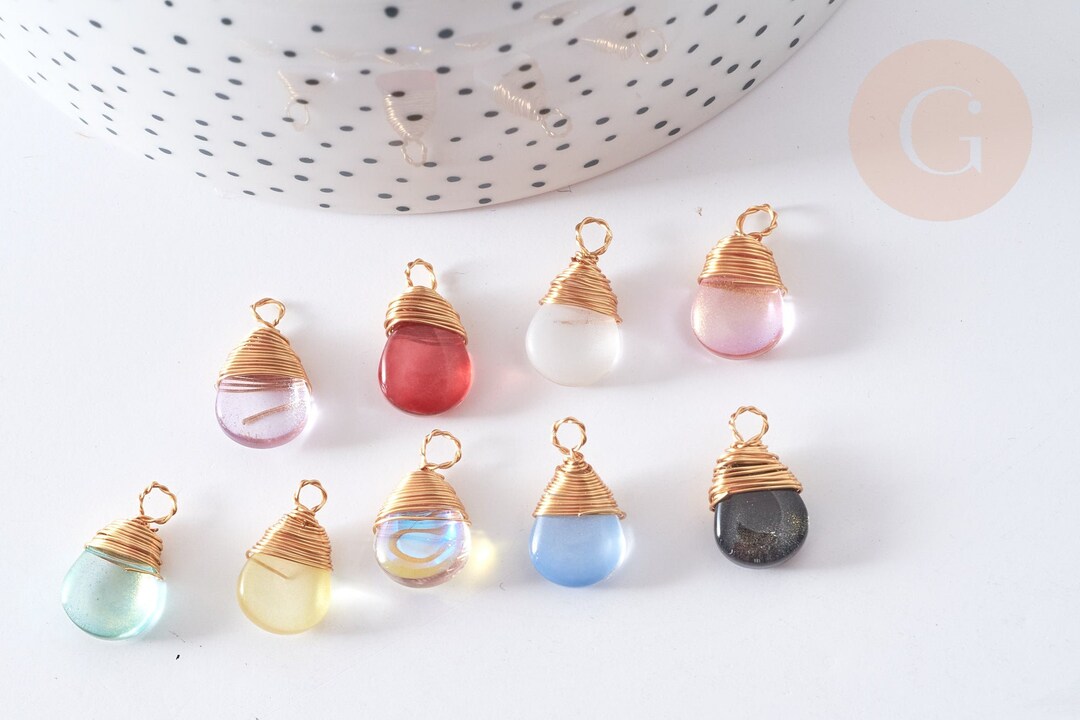 Gold Copper Glass Drop Charm Mixed Color 18.5mm Glass Jewelry Etsy