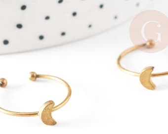 Adjustable thin moon ring in raw brass 19mm, x2 (G1290)