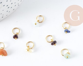 Natural stone chips charm 304 stainless steel gold 14mm, natural stone pendant x1 (G9126)