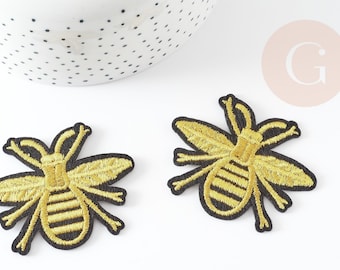 Parche bordado termoadhesivo de abeja dorada, 63 mm, para personalización de ropa, parche termoadhesivo, parche bordado, paquete de 2 parches bordados G3769