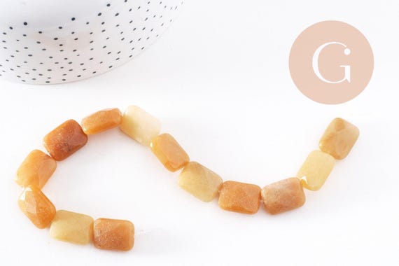 Perle rectangle jade jaune naturel, 16mm, x1 fil de 21cm (G2742)
